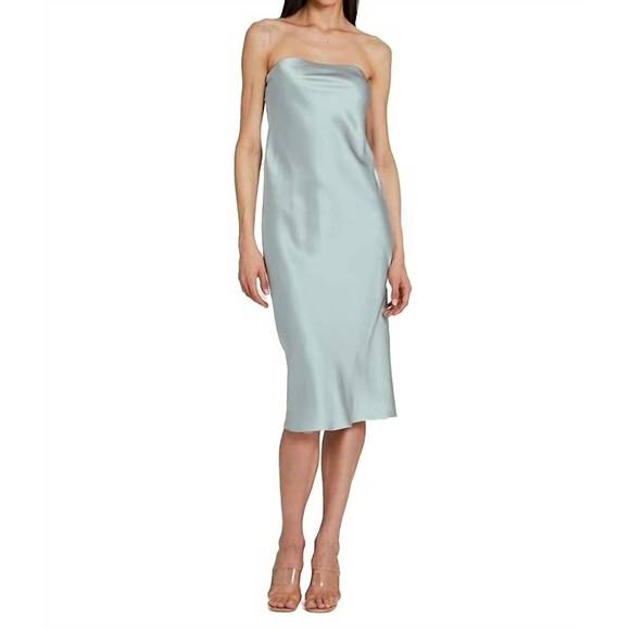 NEW AMANDA UPRICHARD shiran strapless midi dress in sea salt - Picture 2 of 4